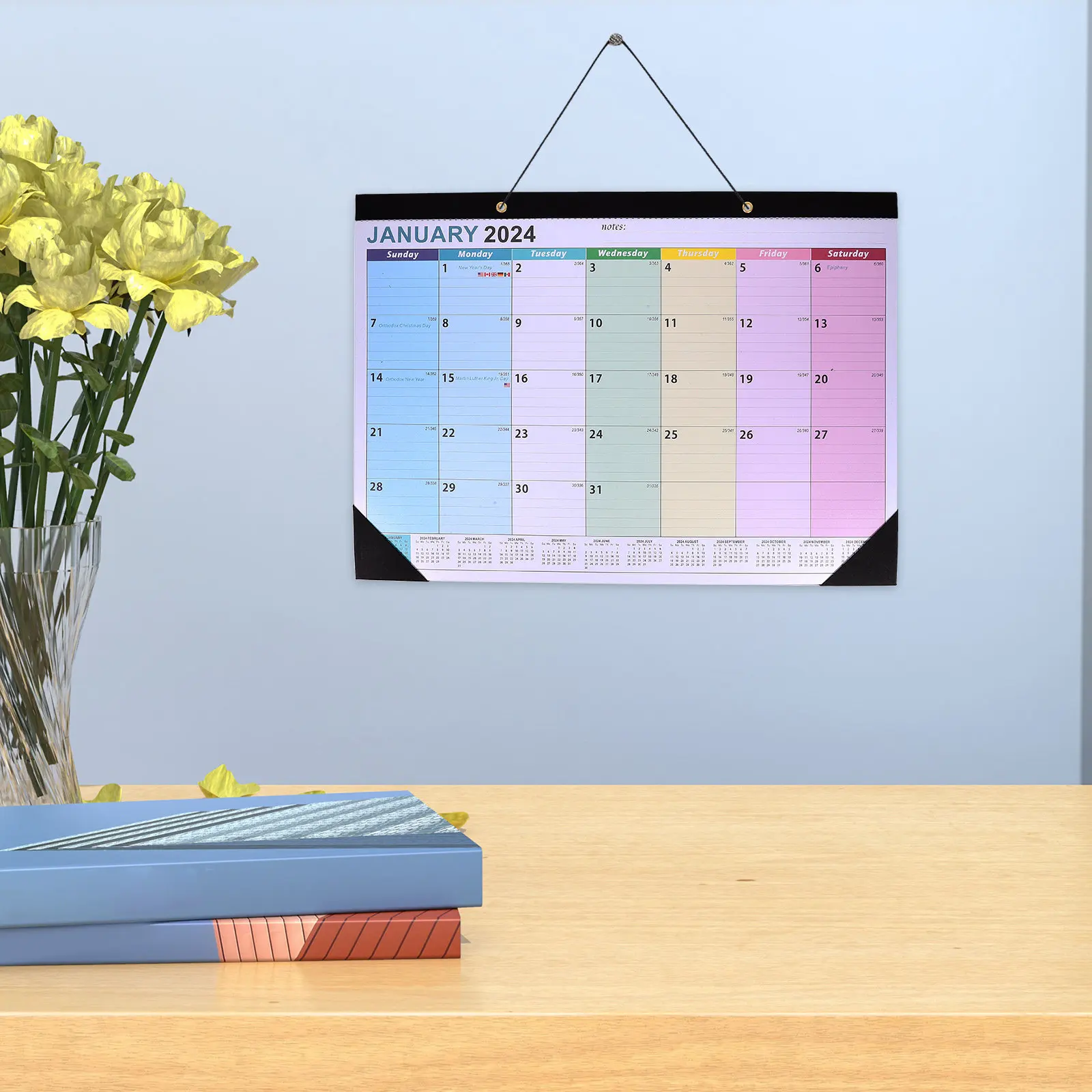 

Sturdy Wall Calendar 2024 Monthly Hanging Calendar with Perforated Hole Design for Home Office School Daily Use and Appointment