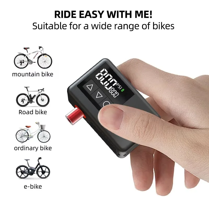 500mAh Rechargeable Wireless Inflatable Bicycle Tire 0-120PSI Digital Inflator Small Size for Convenient Bicycle