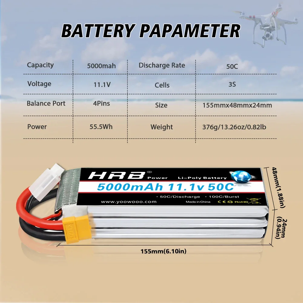 リモートコントロールトラックおよびトラギーカーおよび飛行機用のhrb-lipoバッテリー、5000mah、3s、11.1v、50c