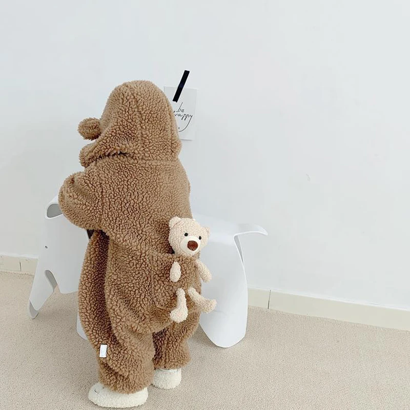 Autumn Winter Children Baby Girls Cotton Cartoon Jumpsuits Single-Breasted Cute Bear Baby Overalls Kids One-piece pants