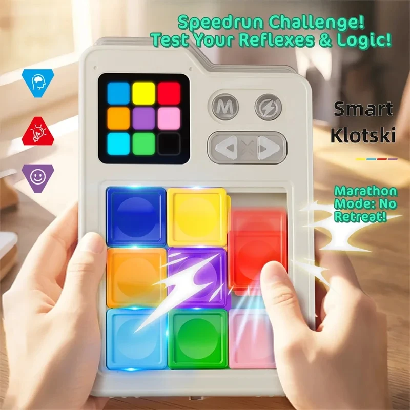 Pocket Klotski Educational Brain Teaser Toys, Kids Stress Relieving Induction Gameboard and Electronic Slide Block Game