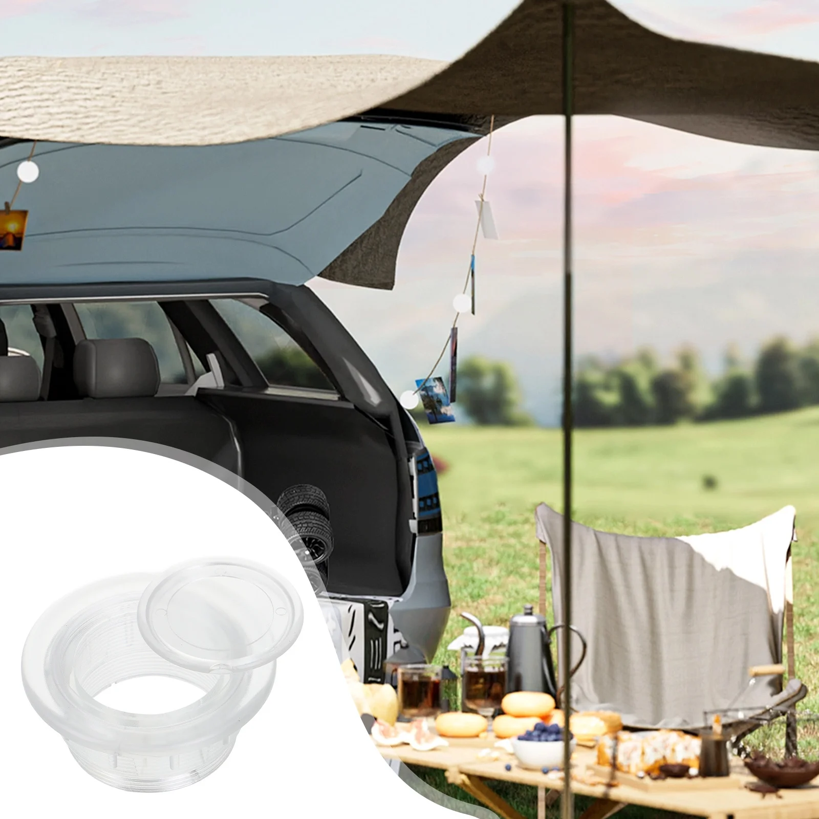 Juego de anillos y tapas con orificio para sombrilla de mesa de Patio, repuesto de inserción de orificio para sombrilla de Patio exterior de plástico transparente negro de 1,63 pulgadas