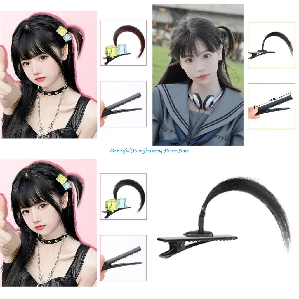 

E56A Lovely Duckbill Clip with Strands of Hair Barrette Hairpins for Kids' Party