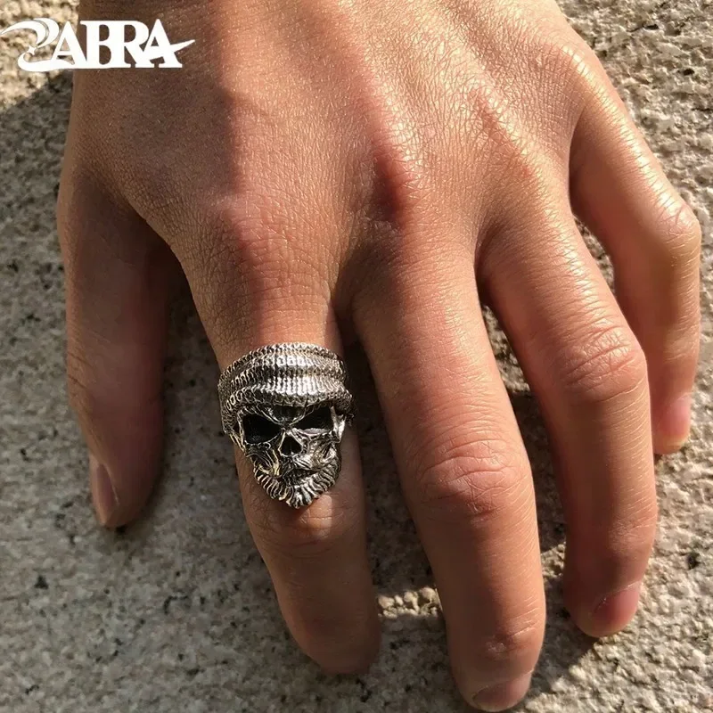 ZABRA Luxury Skull Ring 925 Silver Adjustable Size 6-13  Beard Rings For Men Gothic Vintage Punk Rock Biker Man Gift Jewelry