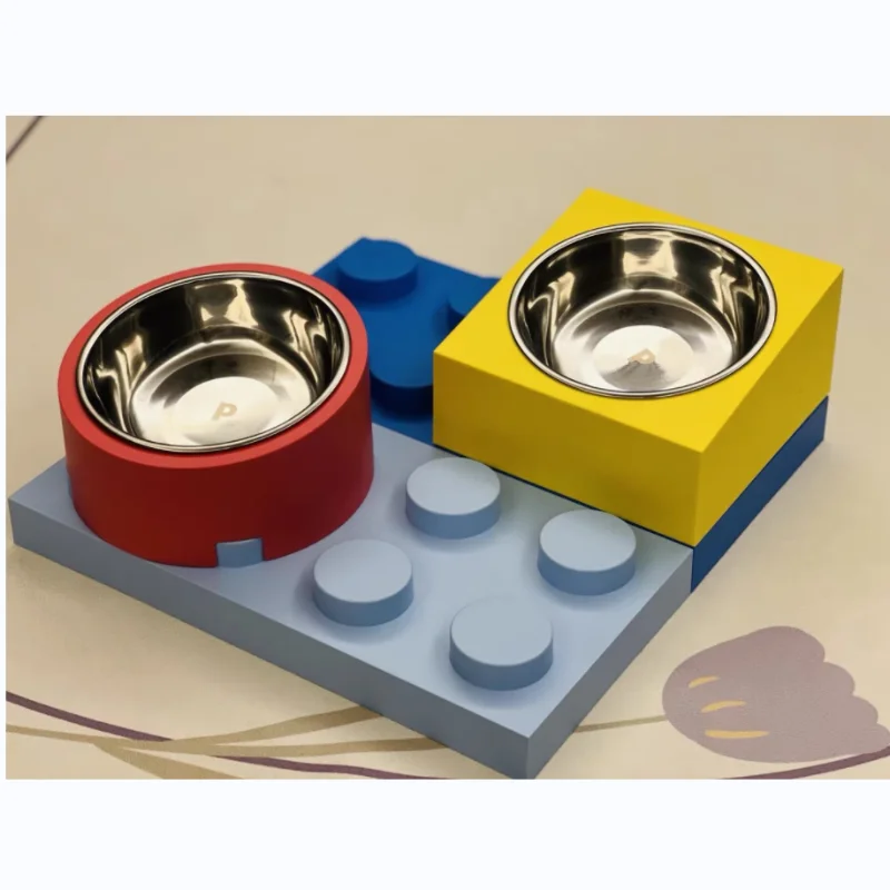 Block Pet Food Bowl Cat Bowls Dog Bowl Adjustable Height Pet Feeding Dish Bowl with Stainless Steel Bowl Pet Feeder Cat Supplies