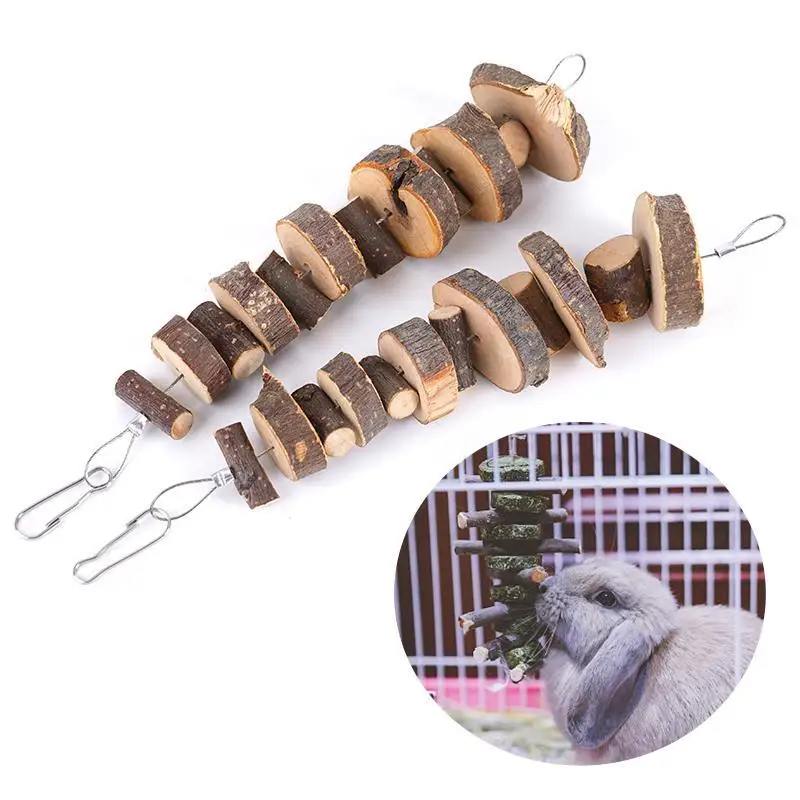 Natural Wood Chew Toy Wood Sticks for Small Pet Hamster Rabbit Apple Wood Molar String Squirrels Tooth Grinding Toy Pet Supplies