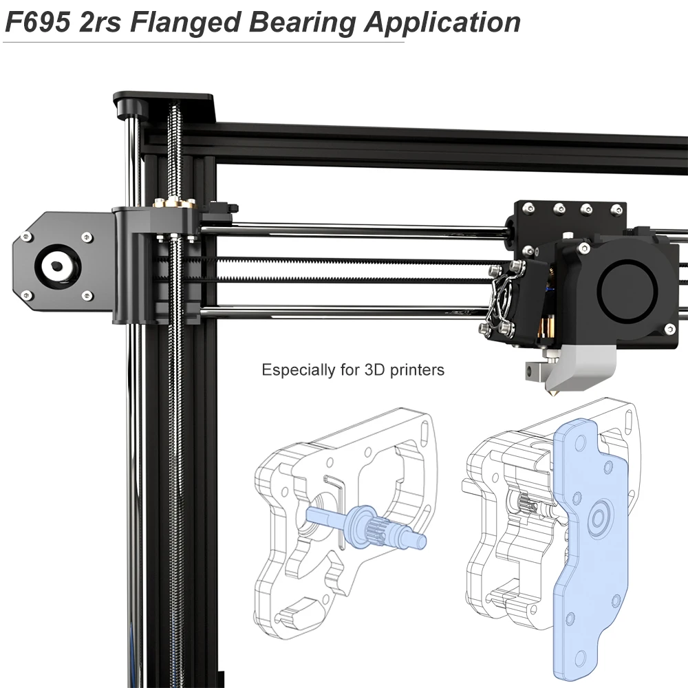 F695 2rs Flanged Bearing 5x13x4 mm, Blue Sealed Precision A9 3D Printer F695rs Bearings for VORON Belted RC, Pack of 20 Pcs