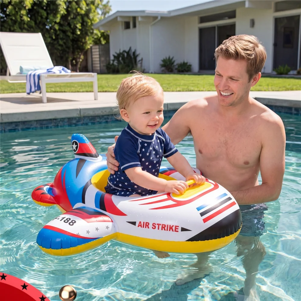 Baby Swimming Pool Float Cute Car Design Kids Toddler Inflatable Summer Beach Floatie Boat Swim Tube Ring with Handles Safety