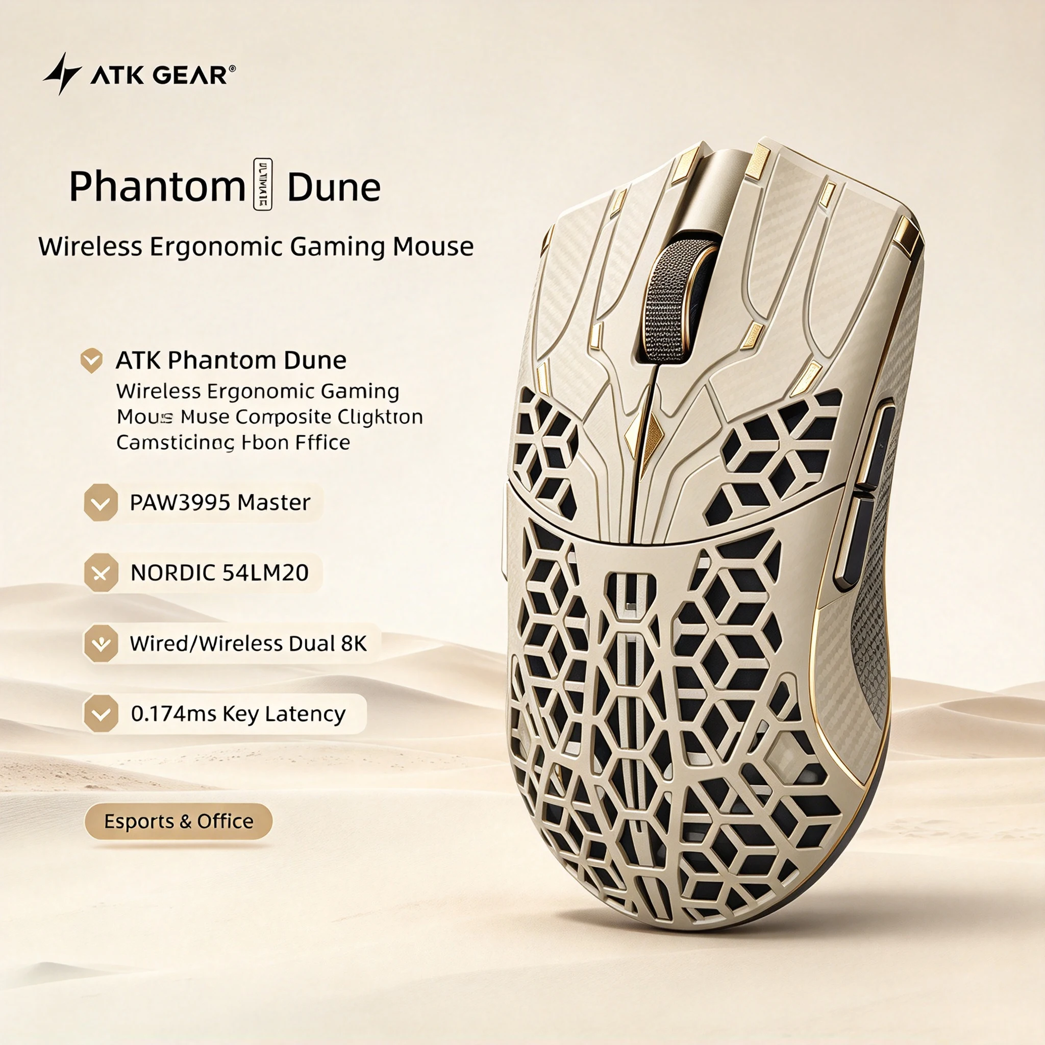 ATK Phantom Ultimate Wireless Gaming Mouse Composite Carbon‑Fiber Hollow Shell Lightweight Small‑Medium Hands 8K Esports Mouse