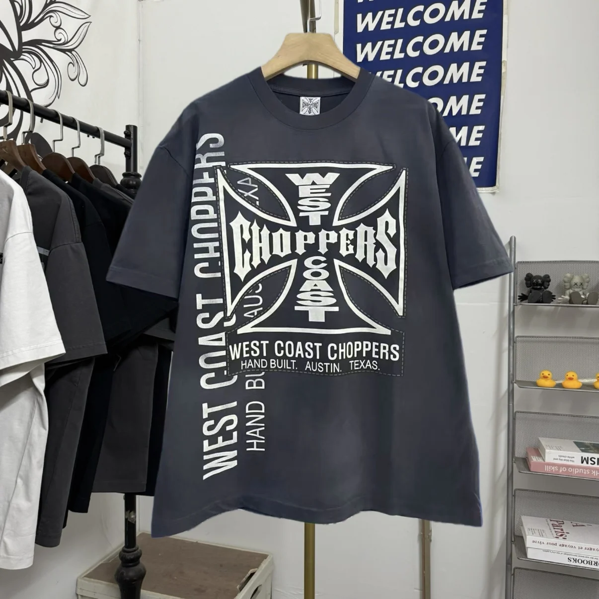 

Футболка West Coast Choppers темно-синего цвета, винтажная, свободного кроя, с коротким рукавом, из хлопка и полиэстера, с круглым вырезом, повседневная.