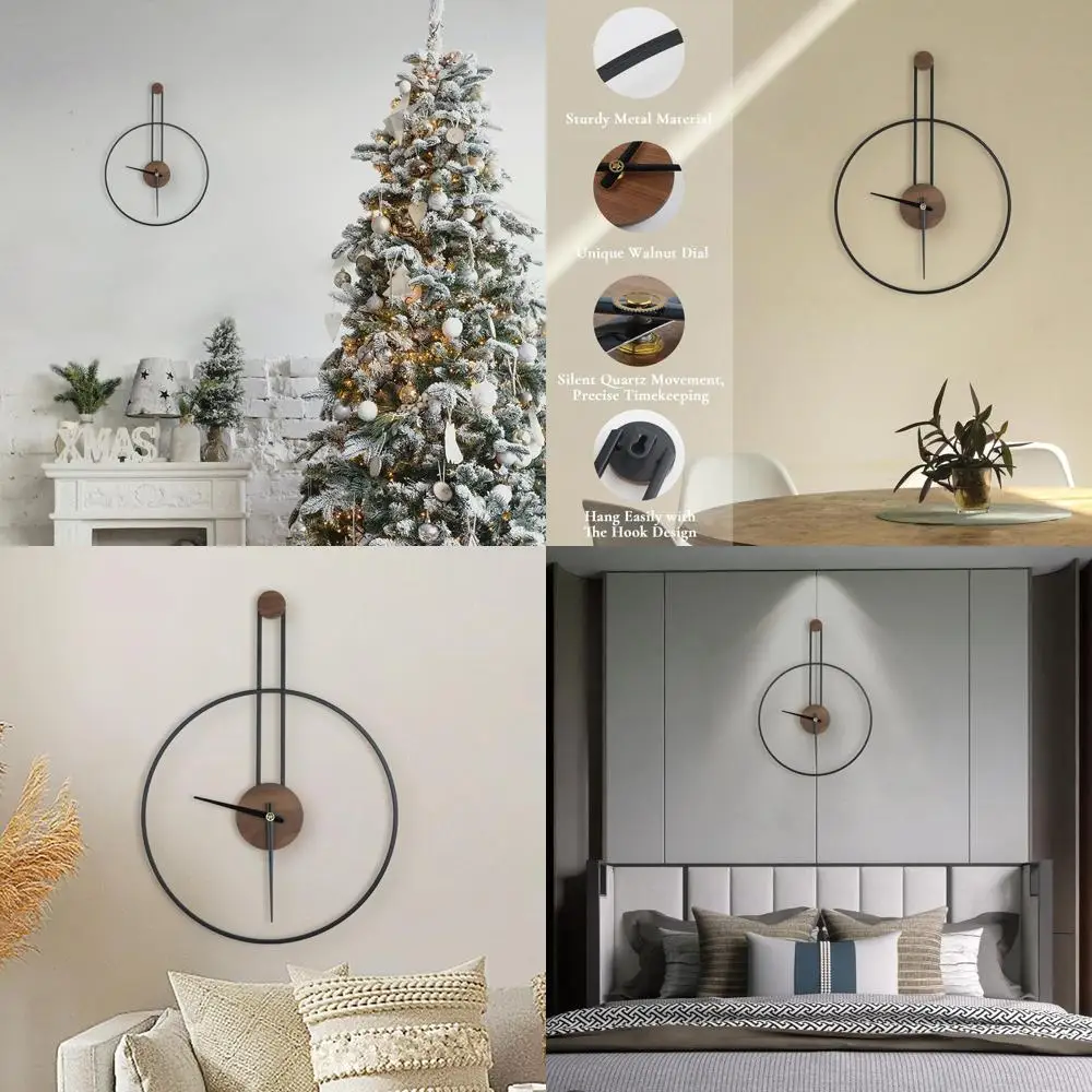 

Modern Wall Clock Large Wall Clocks with Walnut Dial Silent Non-Ticking for Living Room Home Decor Bedroom Kitchen Office 17.8''