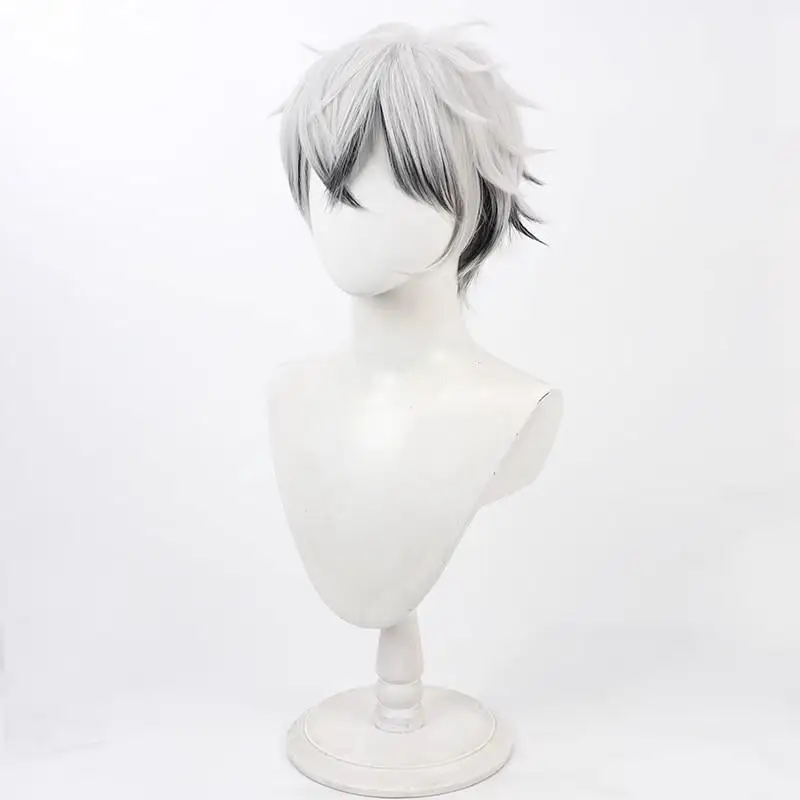 Anime Spiel Twisted-Wonderland Skully Cosplay Perücke Grau Weiß Kurze Haare Männer Weihnachten Halloween Party Rolle Spielen Synthetische Perücke