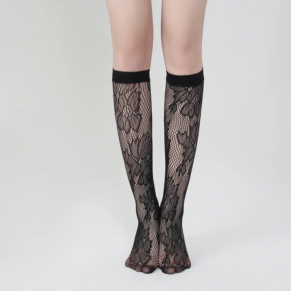 Women Fishnet Stockings Sexy Lingerie Night Club Party Wear Flowers Lace Stocking Lolita Girls Cute Knee High Socks