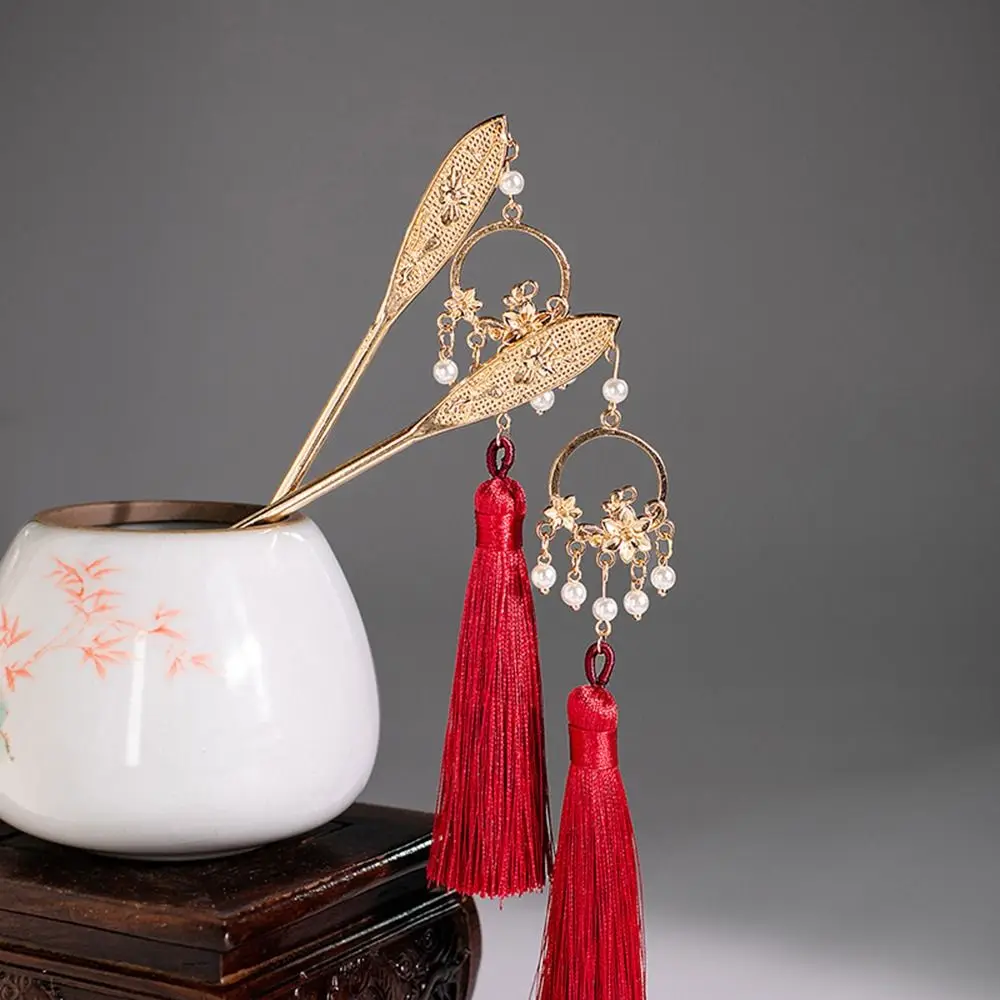 

Pearl Chinese Style Flower Hanfu Headwear For Bride Headdress Hair Accessories Women Hair Fork Tassel Hair Stick Hairpins