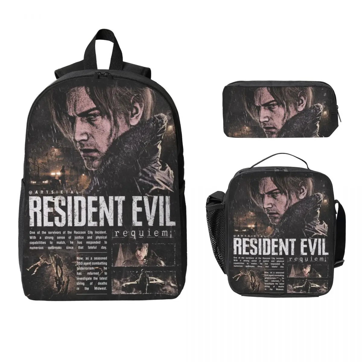 

Набор из 3 предметов: рюкзак, пенал и сумка для обеда Resident Evil 9 Biohazard для детей и школьников