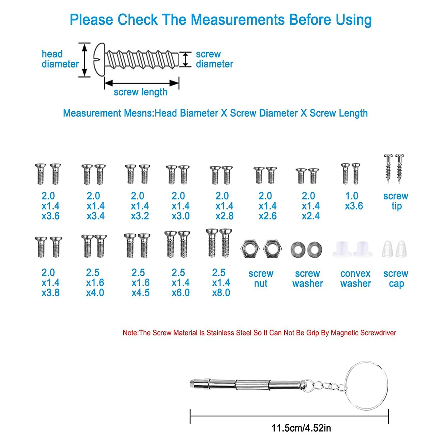 Óculos Repair Tool Kit com Mini Chave de Fenda e Pinça, Parafusos e Porcas Sortimento, 1000pcs