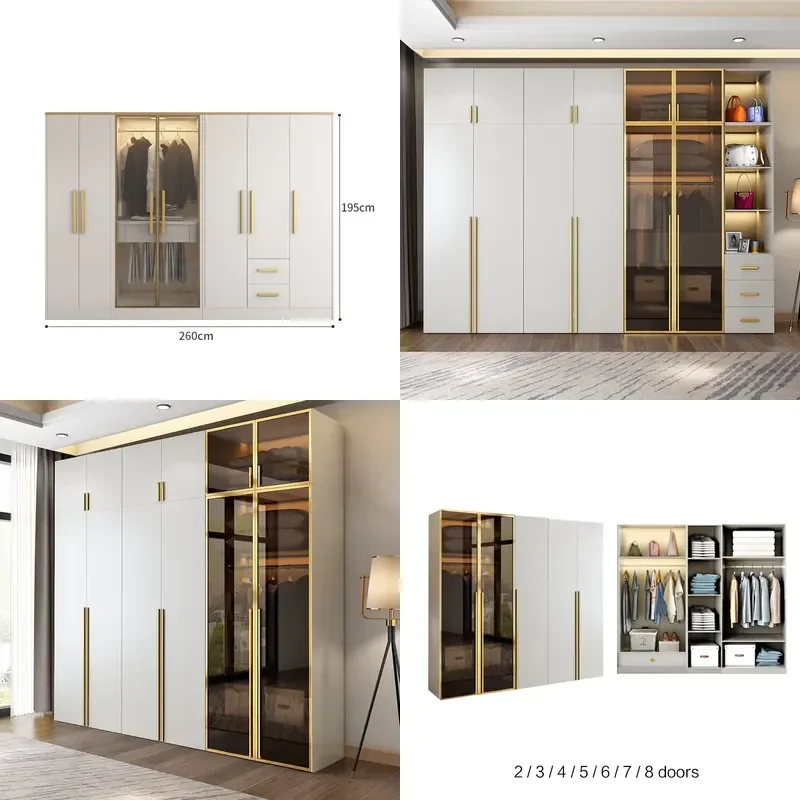 For Bedroom Furniture Modern Sliding Door Closet Wooden White Wardrobe Clothes Storage Cabinet Space Saving Home Organization
