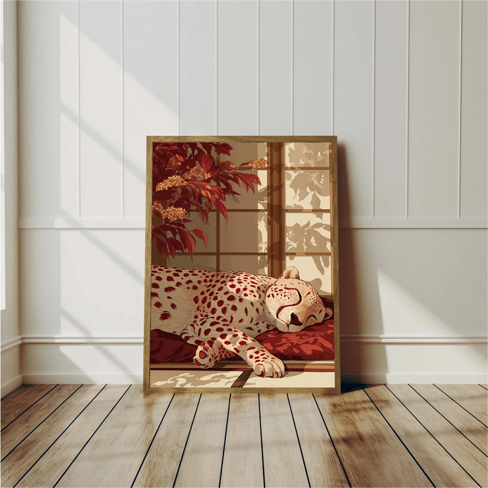 Japanese Red Floral Animals Posters Prints Canvas Painting Soft Luxury Wall Art Pictures Home Room Elegant Japandi Decoration