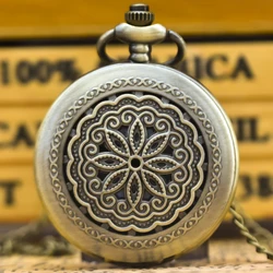 Vintage Bronze Clamshell Creative Cutout Flower Carved Necklace Quartz Pocket Watch Fashion Male And Female Students Universal