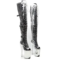 Leecabe  20CM/8inches Shiny PU   Upper Open Toe Trend fashion  High Heel platform Boots Pole Dance boots