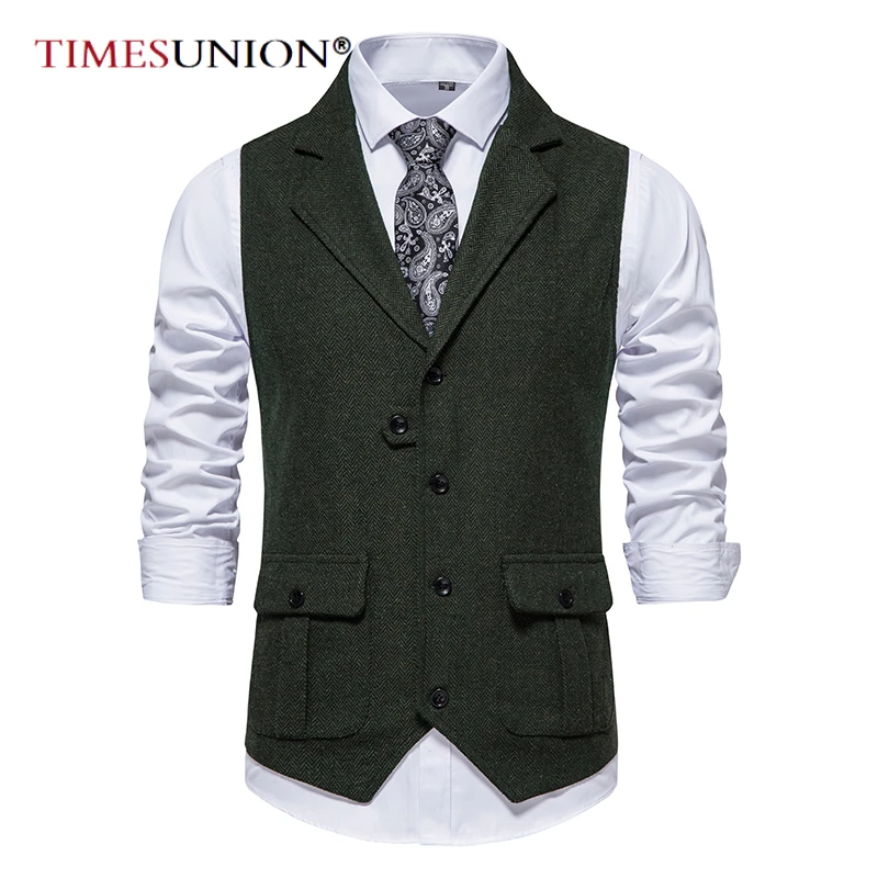 

Fashion Retro Suit Vest Men Formal Dress Vest Colete Masculino Herringbone Gilet Fitness Sleeveless Jacket Wedding Waistcoat Men