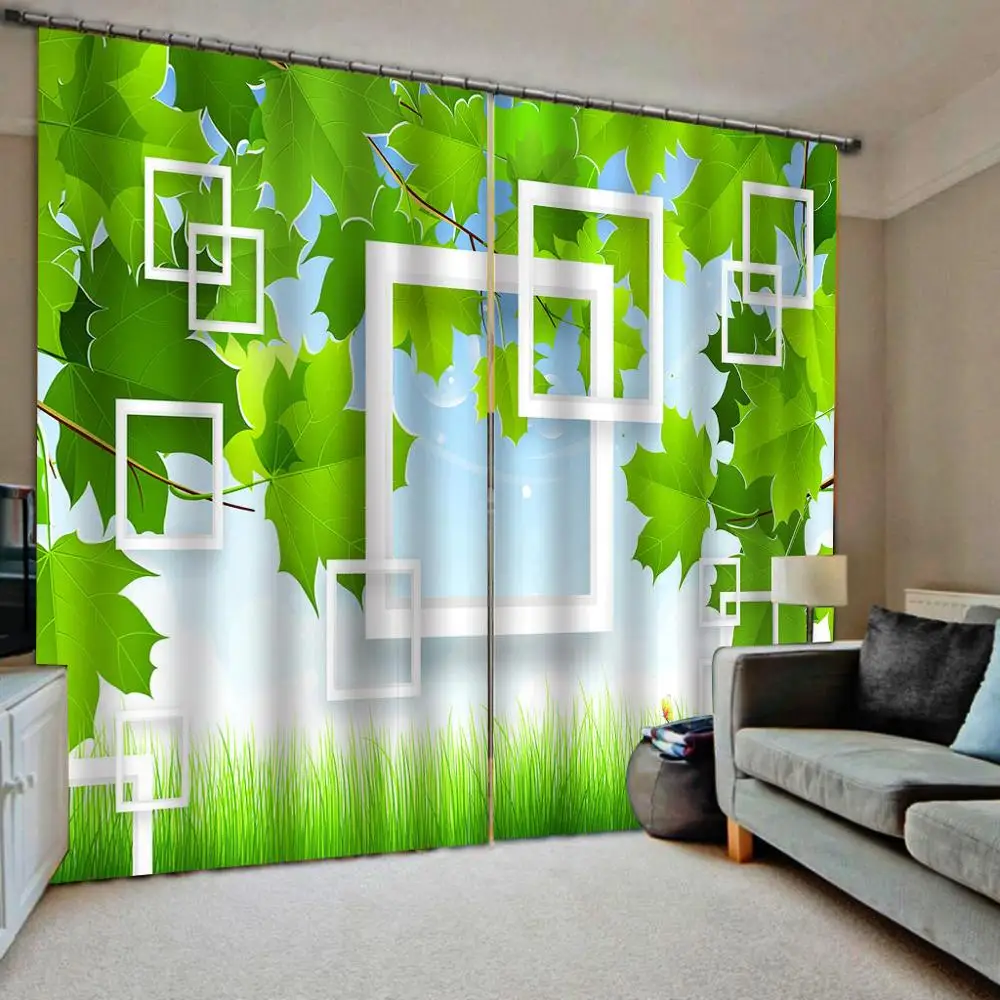 Green leaf curtains 3D Curtain Luxury Blackout stereoscopic Window Curtain Living Room