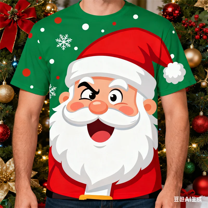 

Christmas Element Pattern T-Shirt For Men Funny Santa Claus 3D Printed Tops Summer Casual Crew Neck Short Sleeve Unisex Clothing