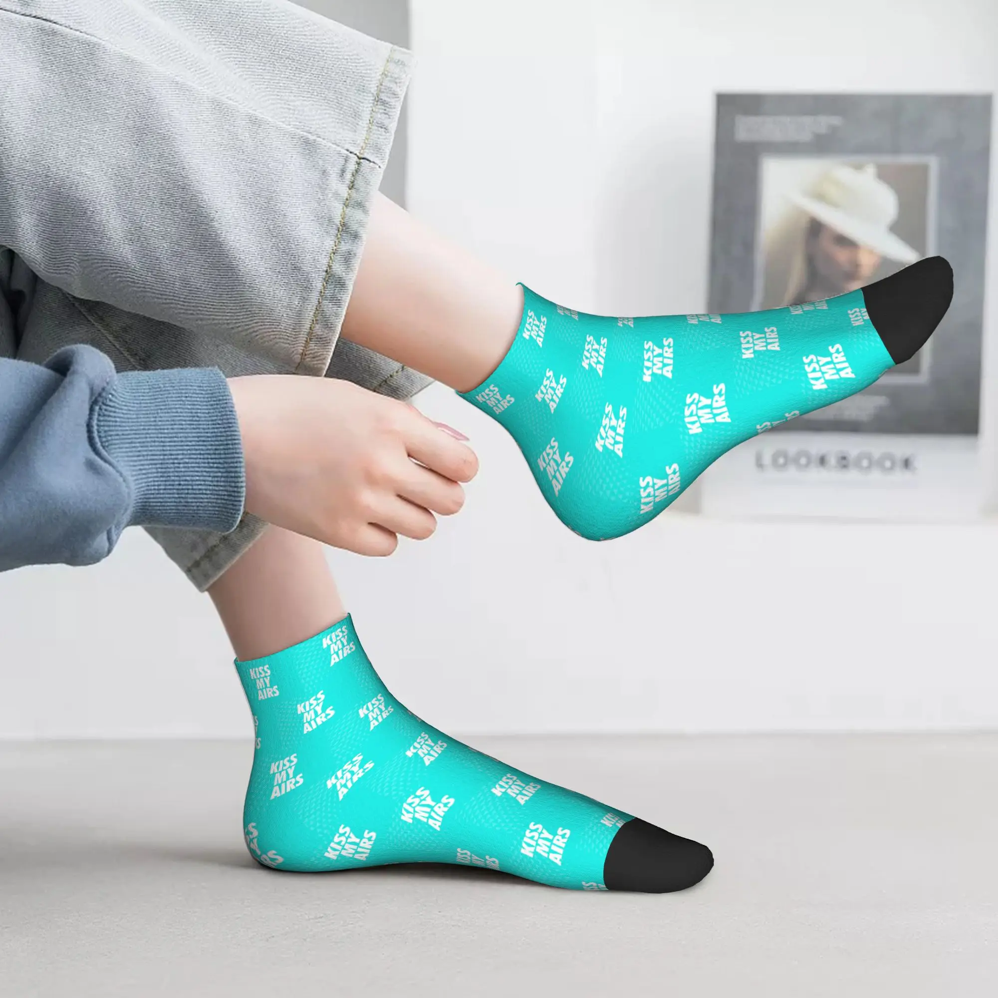 

Kiss My Airs Sneaker Head Hype Turquoise & White Socks Harajuku Super Soft Stockings All Season Socks Accessories for Man Woman