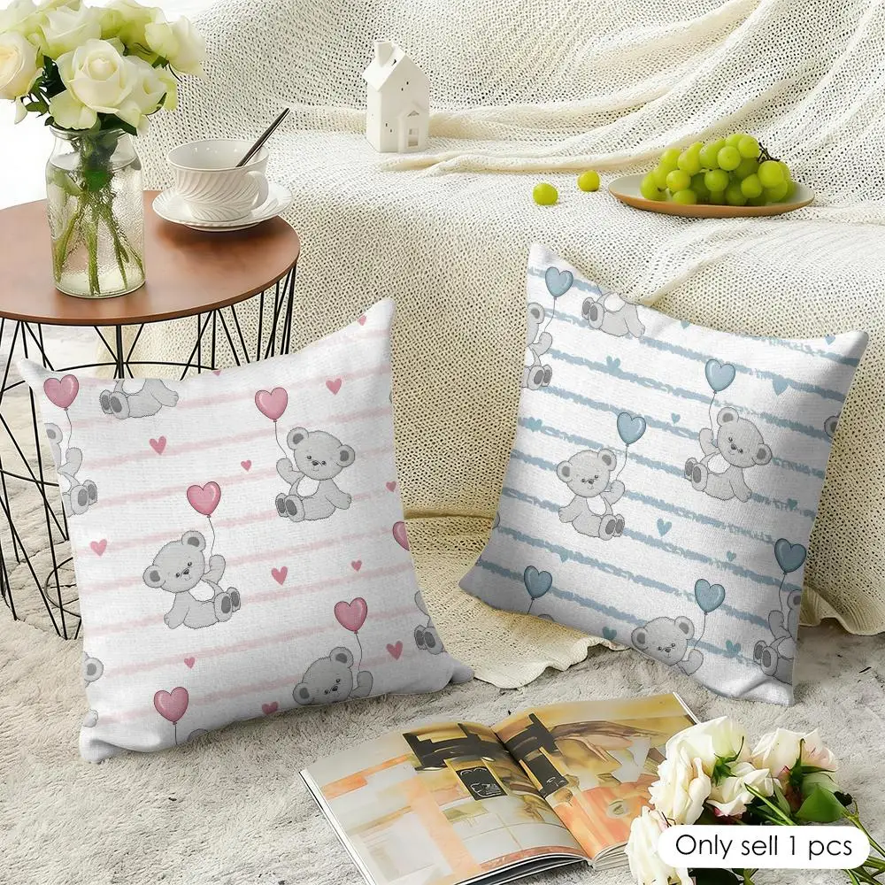 Cute Love Brar Cushion Cover Natural Linen Organic Fabric Double-Sided Printing Sofa Home Decor Gift Pillow Case