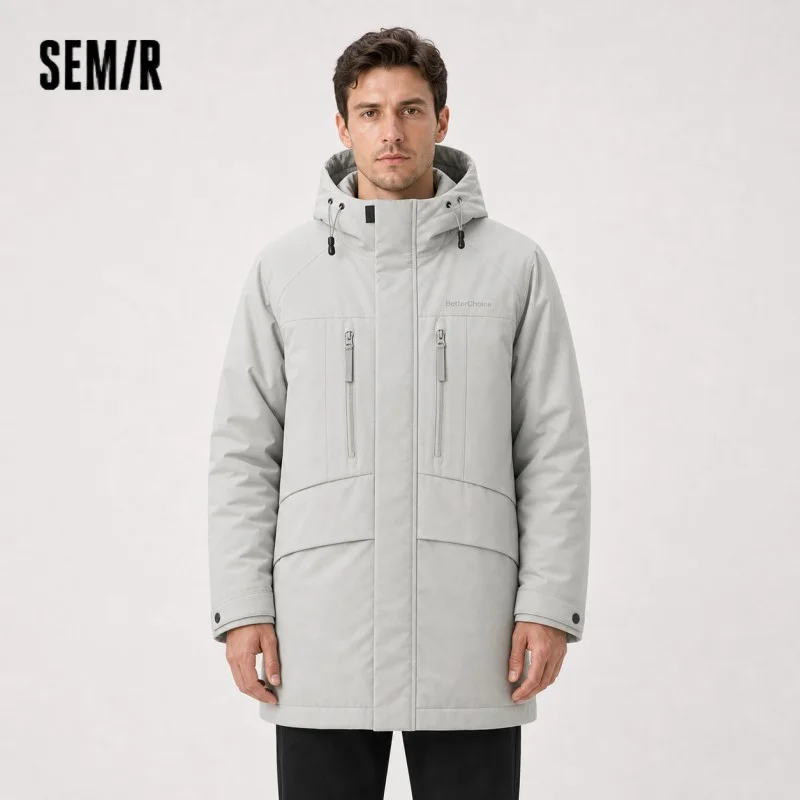Semir Down Jacket Men Mid-Length Hooded Sport Colorblock 2026 Winter Man Clothes Warm Outerwear Windproof Warm Colorblock Design