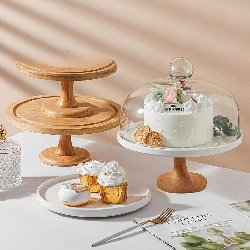 

Tall cake display tray photo shelf bread mousse tray fruit tasting tray with lid transparent glass cover