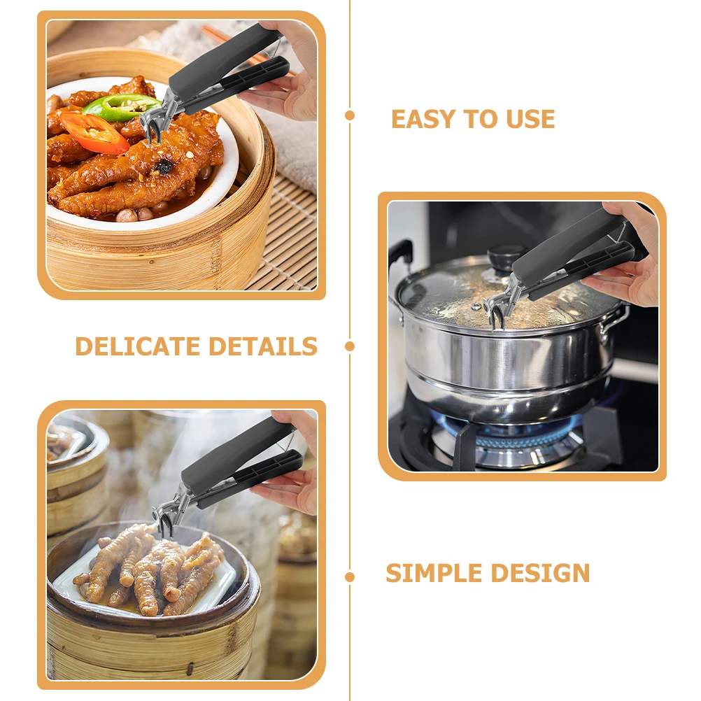 

4pcs Hot Bowls Kitchen Hot Bowl Clip Gripper Stainless Anti-Scald Plate Clip Steel Kitchen Gadgets Camping Tools Black Blue