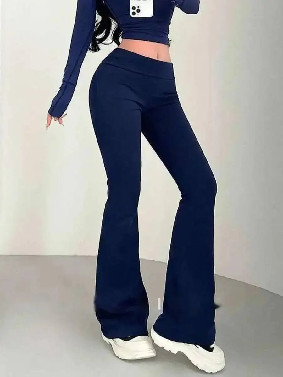 

Брюки-клеш женские с высокой талией из двустороннего бархата, повседневные, облегающие, модные, в корейском стиле, новинка 2026 года, U7KY