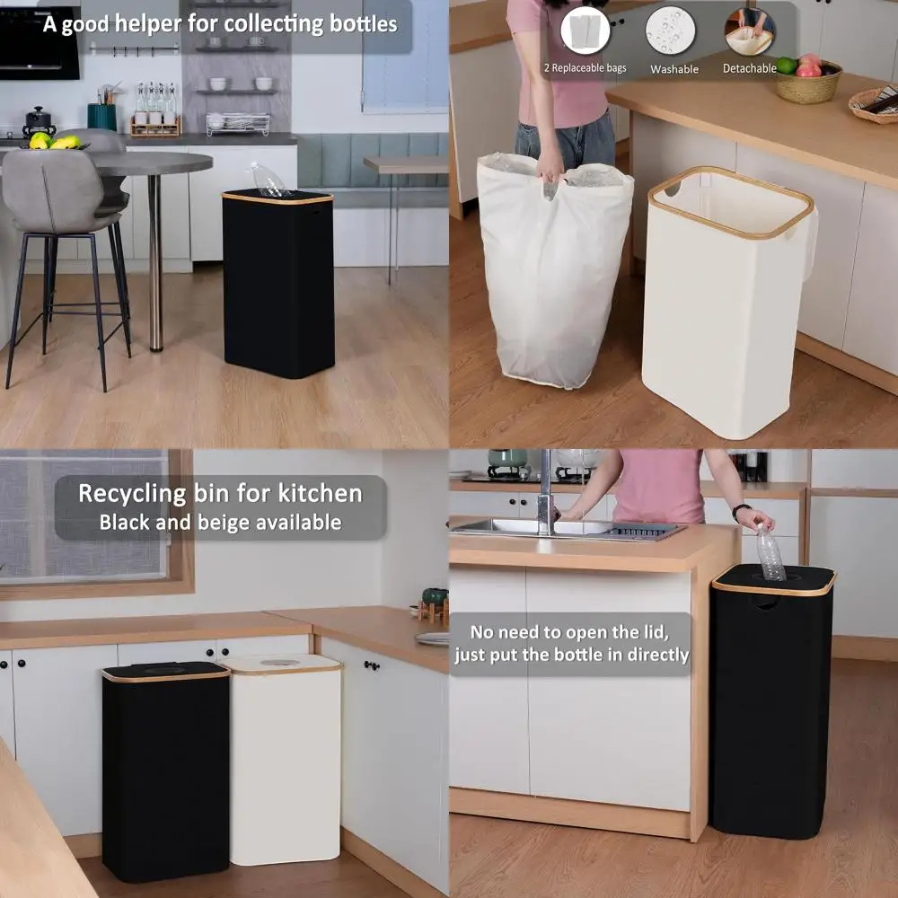 

Large 110L Kitchen Recycling Bin with Lid and 2 Removable Bags for Bottles, Cans, Glass, and Plastics (Black)