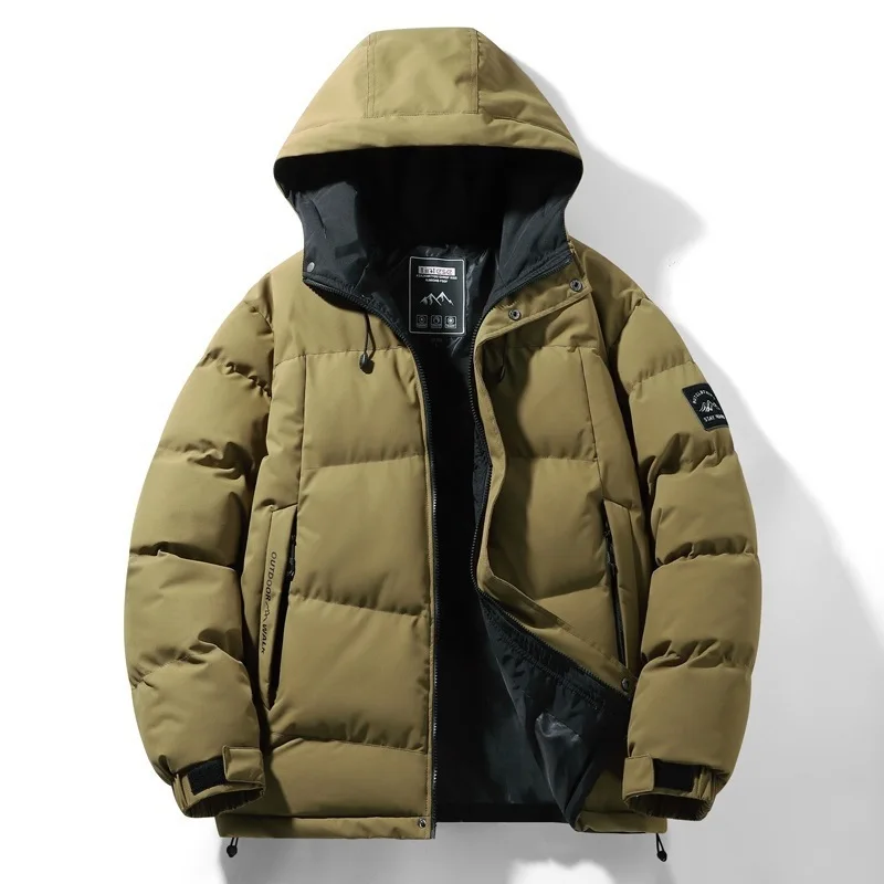 Winter Men Parkas Down Jacket Fashion Thicken Solid Color Loose Male Outerwear Cold-proof Long Sleeve Zipper Man Hooded Coat