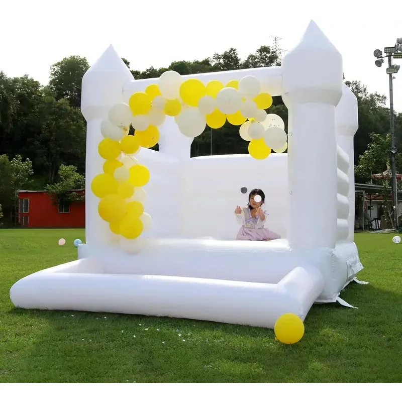 White Bounce House Castle with Ball Pit Commercial Grade PVC Toddler Bounce House Inflatable Small Bounce House with Blower