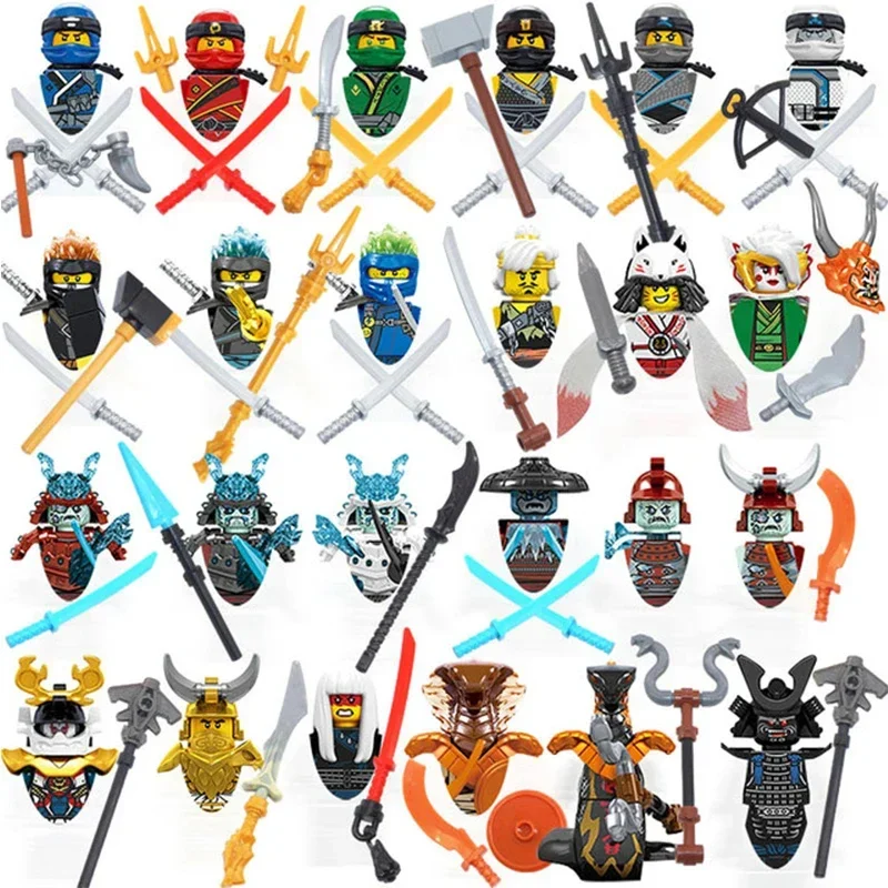 24 peças personagens de anime figuras ninja garmadon jay lloyd samukai cole harumi ultra violeta pyro cobra bloco de construção crianças brinquedos