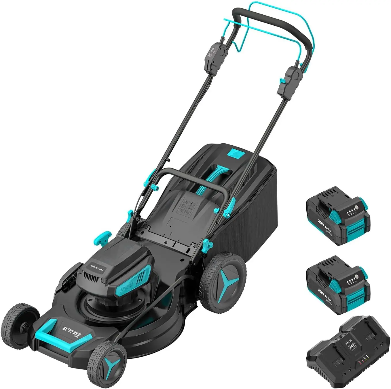 

2*20V 21 inch Self-Propelled Lawn Mower Cordless, 3-in-1 Brushless Electric Lawn Mower with 6-Position Cutting Height Adjustment
