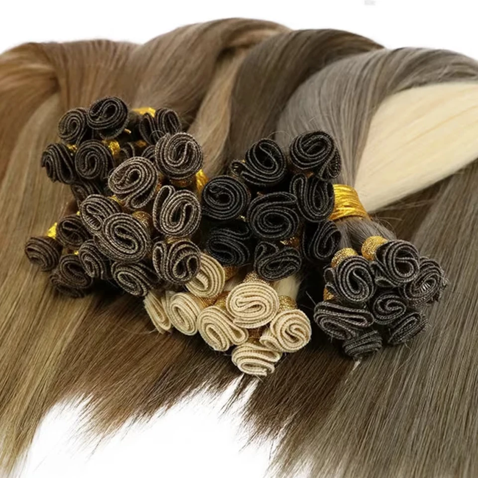 Hand Tied Premium Weft 100% Human Hair Extension Handmade Unprocessed Raw Virgin Human Hair Bundle Double Drawn Human Hair Weave