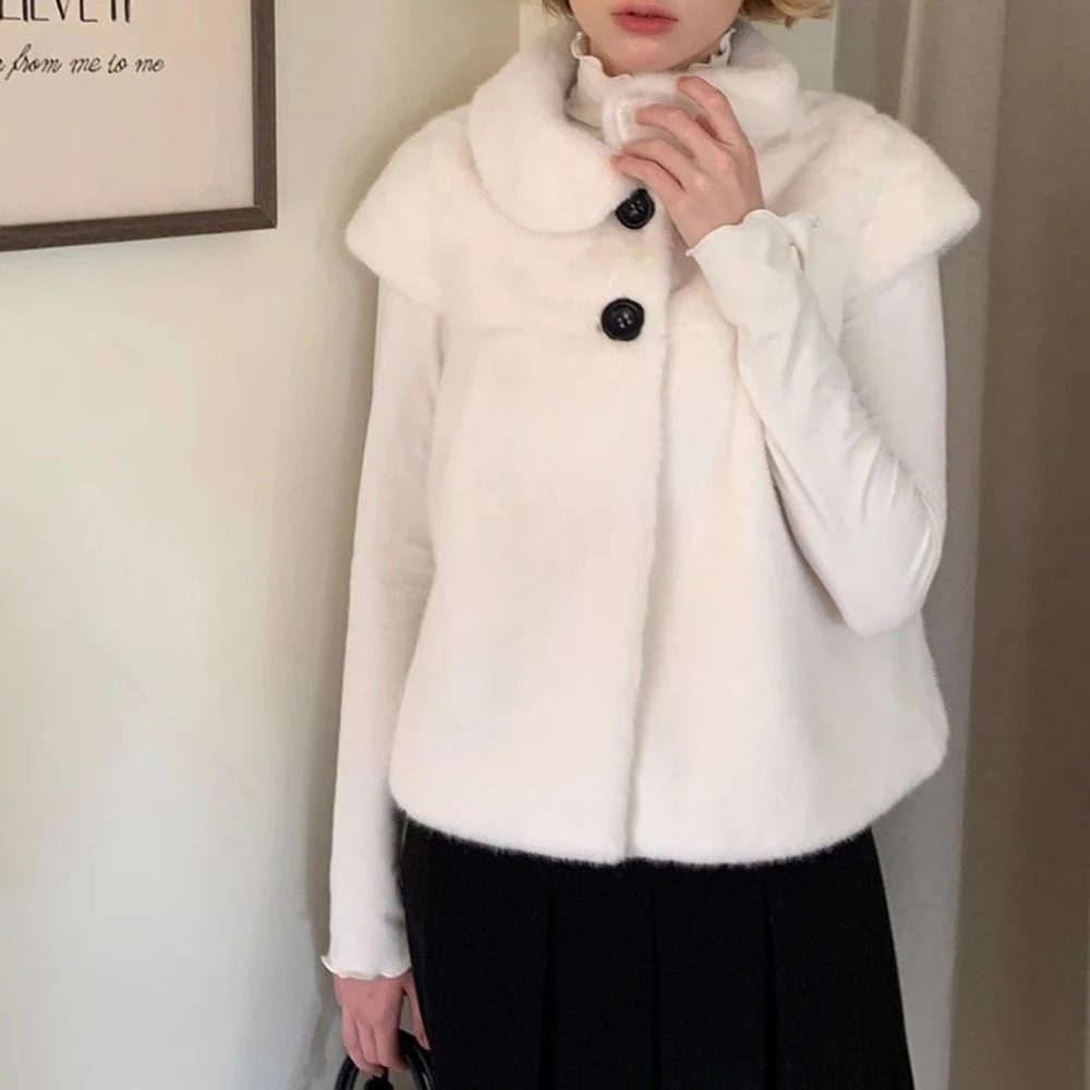 2025 autumn and winter doll collar plush vest stacked coat short thermal top  vest women waistcoat women