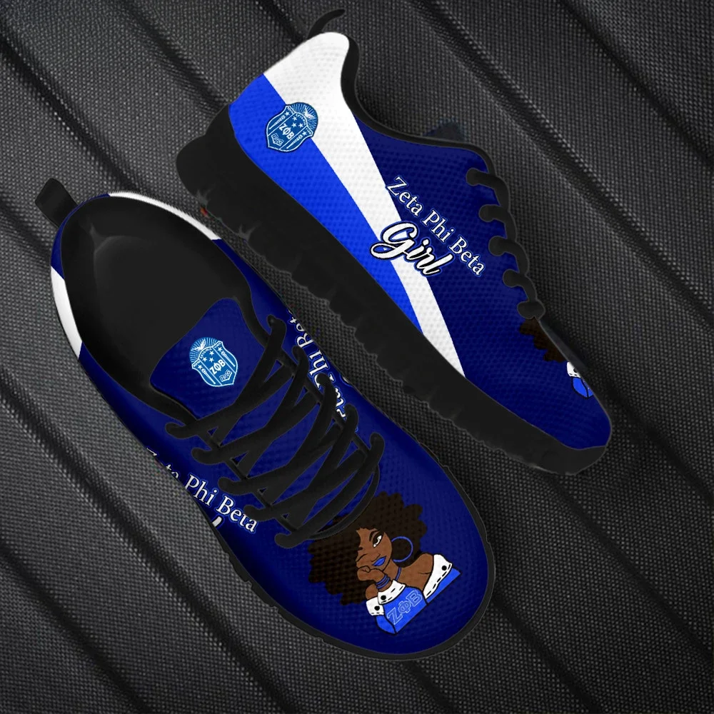 

Custom Fashion Zeta Phi Beta African Girls Print Breathable Lace-up Sneakers Casual Outdoor Flat Shoes for Women Men Tennis