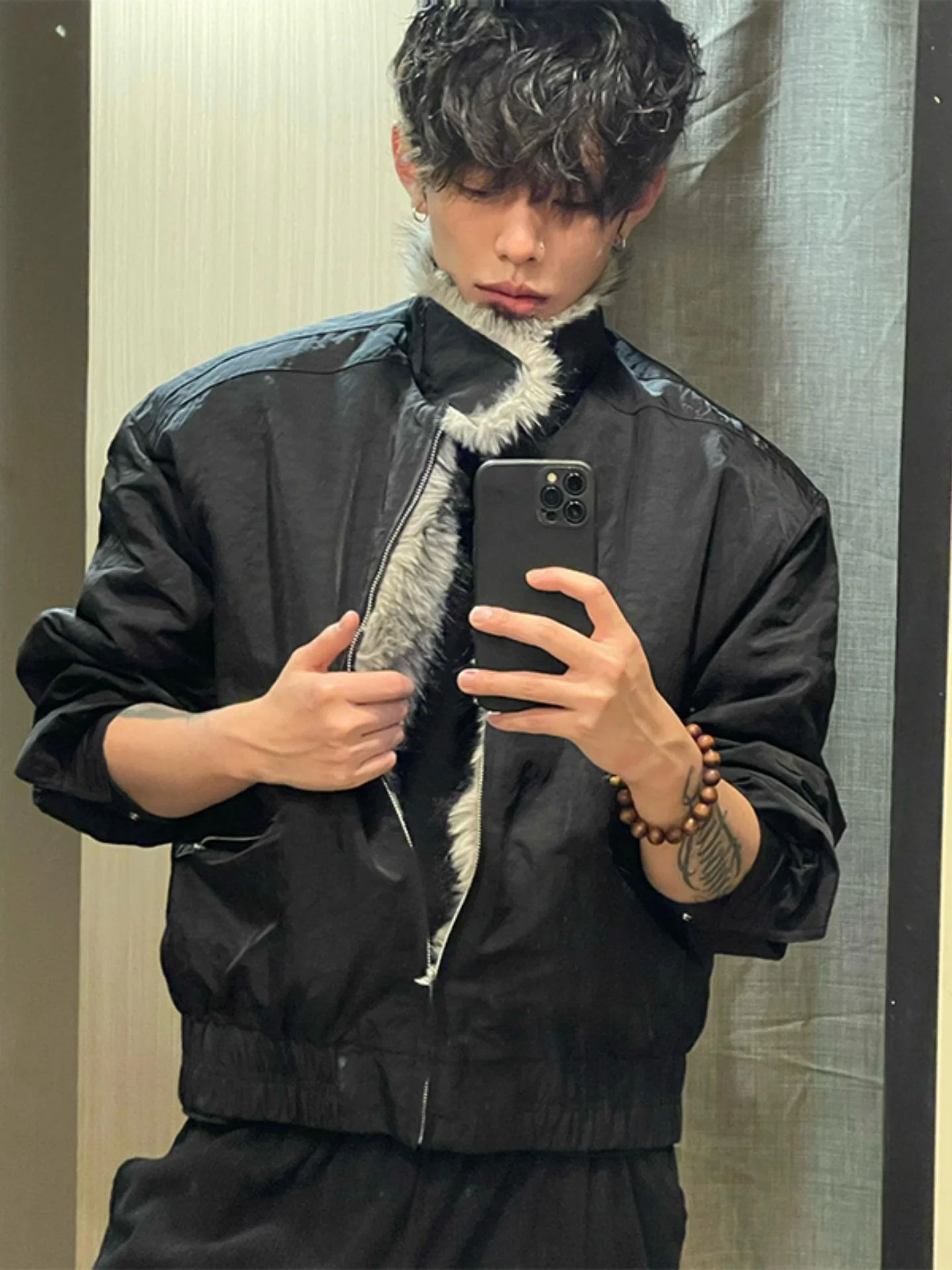 

American Sle Thiened Fce Lined Cotton Jaet Men's Autumn Winter Warm Coat Wolf King Mountain Eagle Feather Collar