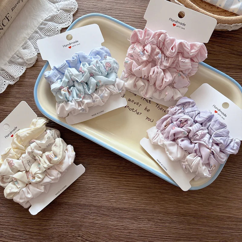 4Pcs Kids Cartoon Fabric Scrunchies Cute Korean Style Hair Ties Soft Elastic Ponytail Holders Girls Bun Hair Accessories Giftset