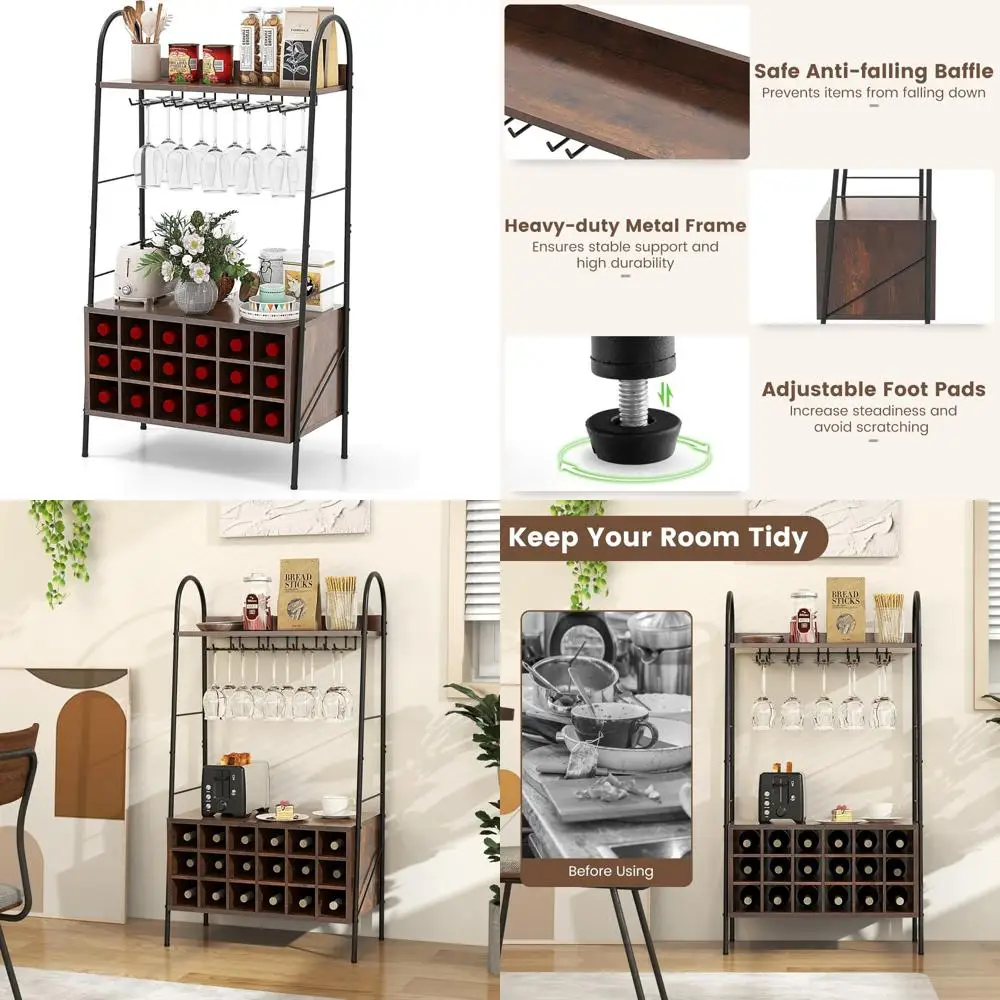 رف تخزين النبيذ ذو 18 زجاجة قائم بذاته مع حامل زجاجي مكون من 15 رفًا ونظام مضاد للإسقاط #1