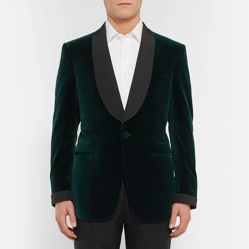 

New Fashion Green Velvet Jacket for Men Single Breasted Shaw Lapel Slim Fit Suit Blazer for Prom Party Wedding Business One Coat