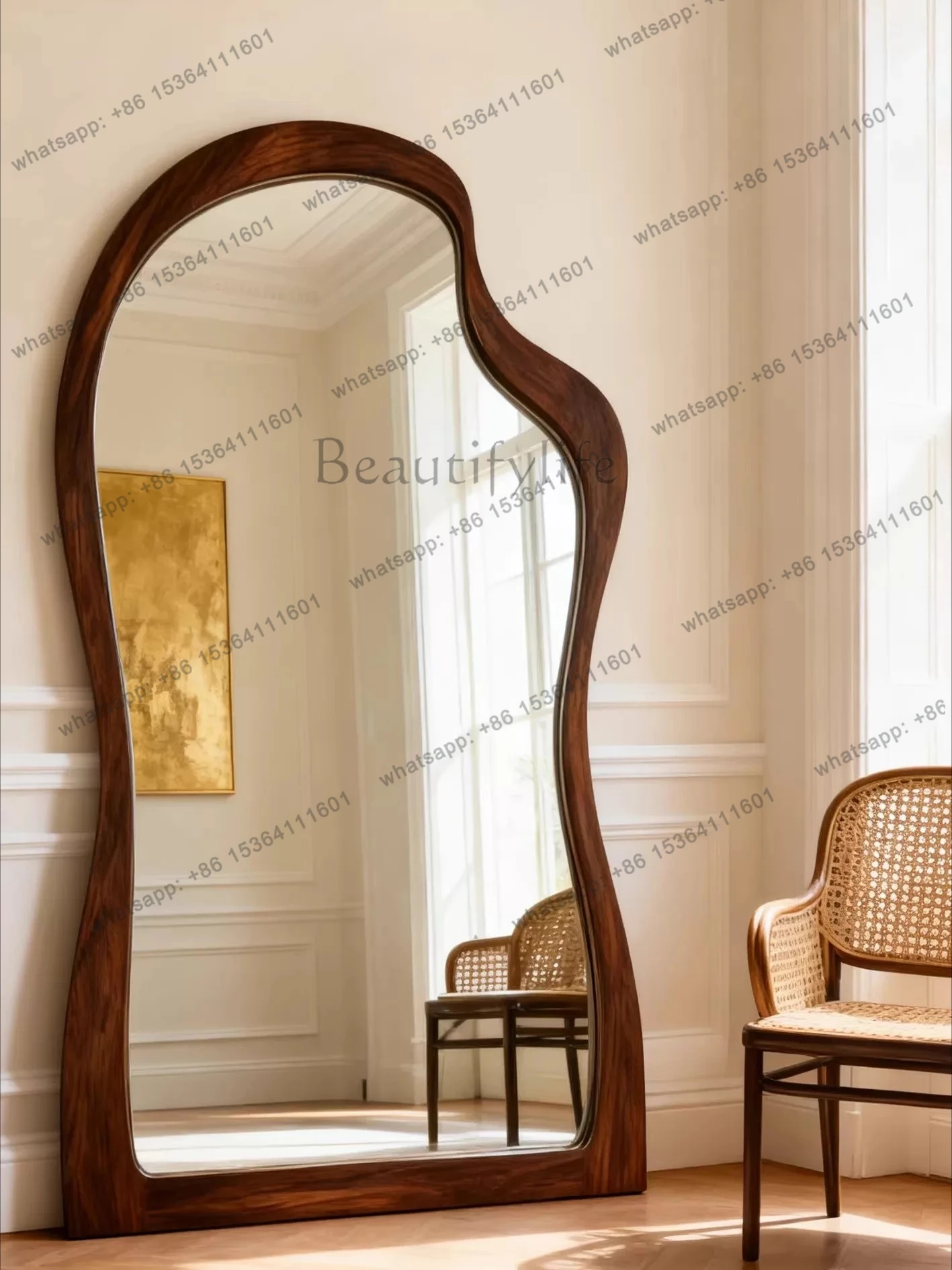 French retro full-length mirror medieval special-shaped geometric advanced-sense full-length mirror American wabi-sabi
