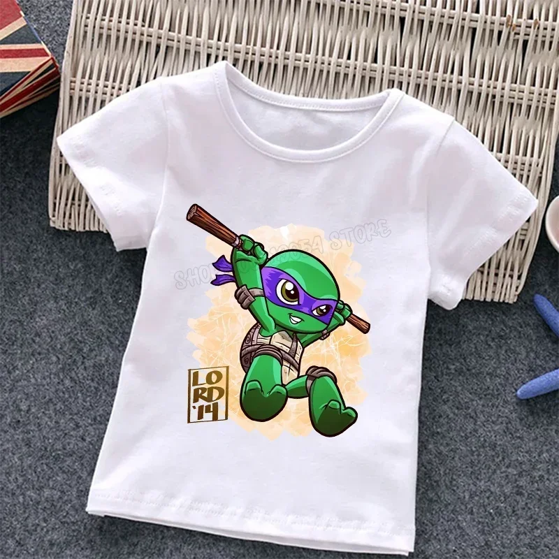 Nickelodeon Best-selling Ninja Turtles Cartoon Pattern 100% Cotton T-shirtSuitable for Children and Teenagers. Cute and Soft Top