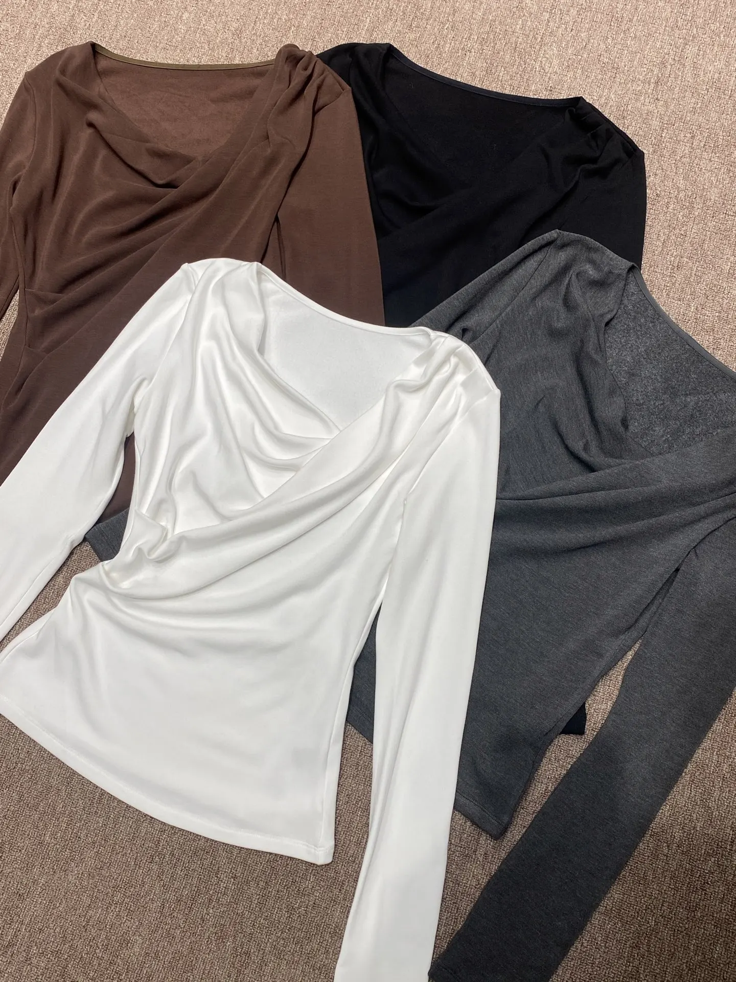 

Women's Long Sve Knitted Folded Ne Cross Design Comfortable Soft Cotton Slim Fit Base irt Versatile Sli Top