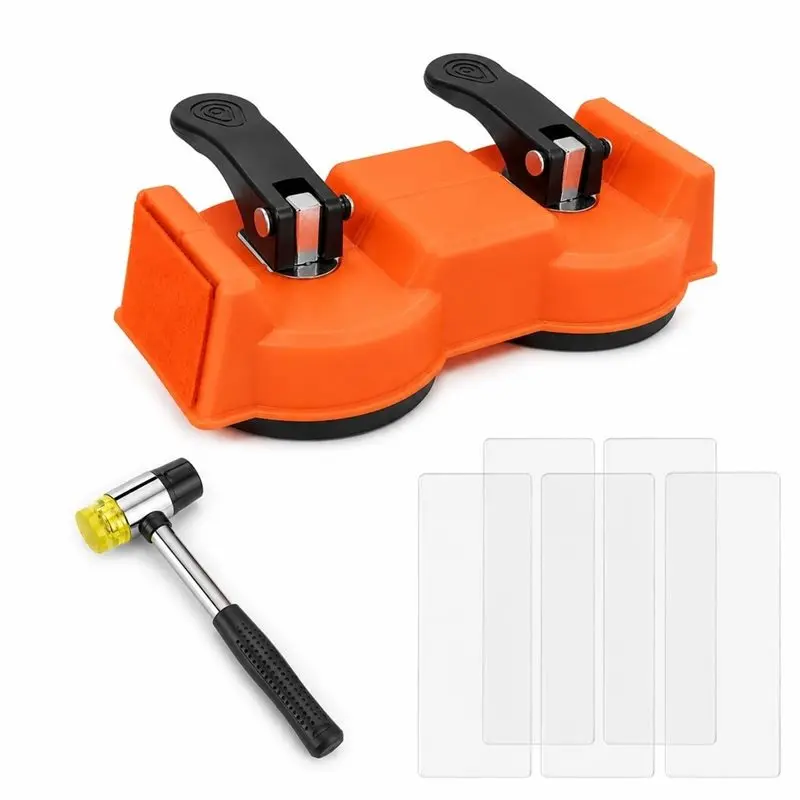AB66-Floor Gaps Fixer Tool For Floating Floors, Dual Suction Cup Flooring Repair Kit, Rubber Mallet & 5 Adhesive Pads