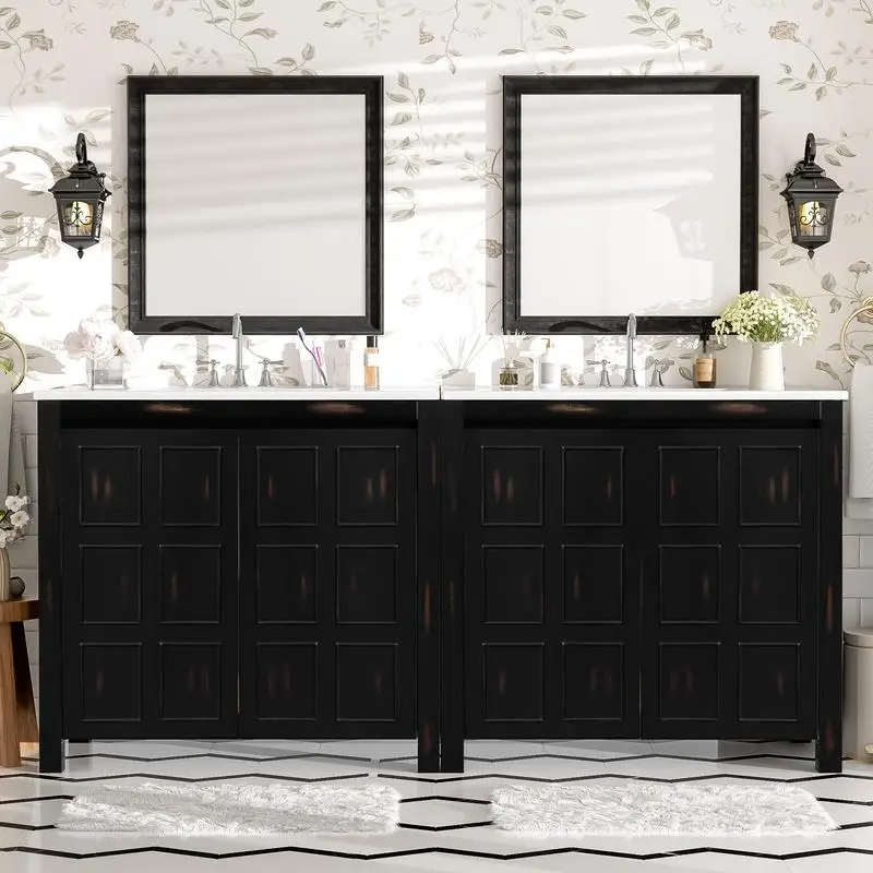 72" Espresso Double‑Sink Bathroom Vanity Set 1